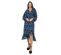 Lovedrobe Women's Midaxi Dress Ladies Long Balloon Sleeve V-Neck Faux Wrap Ruffle Frilly for Wedding Guest Party Occasion Casual, Blue, 18
