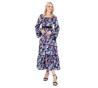 Lovedrobe Women's Midaxi Dress Ladies Long Bell Sleeve Square Neck Empire A-line Ruffle Boho Floral Flowy for Wedding Guest Casual, Navy Blue, 20