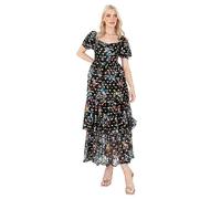 Lovedrobe Women's Midaxi Dress Ladies Sweetheart Neckline Short Sleeve Tiered Floral Print Empire A-line for Wedding Guest Party, Blue, 24