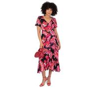 Lovedrobe Women's Midaxi Dress Ladies V-Neck Angel Sleeve Tropical Floral Print Waterfall Ruffle Faux-wrap High-Low Hem A-line, Multi 26