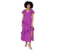 Lovedrobe Women's Midaxi Dress Ladies V-Neck Flutter Sleeve Floral Print Tiered Ruffle Asymmetric Leg Split A-line Wedding Guest, Purple 8