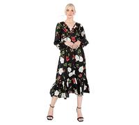 Lovedrobe Women's Midaxi Dress Ladies V Neck Long Sleeve Floral Ruffle Frilly Lace Trim Empire A-line Open Back for Wedding Guest, Black, 18