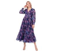 Lovedrobe Women's Midaxi Dress Ladies V-Neck Long Sleeve Tiered Hemline Empire A-line Chiffon Faux Buttons Evening Occasion, Purple 22