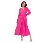 Lovedrobe Women's Midaxi Dress Ladies Wrap V-Neck Long Sleeve Ruffle Cuff A-line Plissé Evening Occasion Wedding Guest, Fuchsia Pink 26