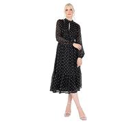 Lovedrobe Women's Midi Dress Ladies Long Sleeve High Neck Polka Dot Tie Back A-line Tea Dress for Party Occasion Office Wear, Black, 10