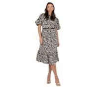 Lovedrobe Women's Midi Dress Ladies Round Neck Short Puff Sleeve Frilly Ruffle Detail Tie Back Printed A-line Smart Casual, Animal Print, 24
