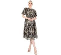 Lovedrobe Women's Midi Dress Ladies Short Puff Sleeve Mesh Star Sequin Embellished Round Neck A-line for Party Cocktail Evening, Gold, 16