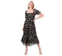 Lovedrobe Women's Midi Dress Ladies Square Neck Short Puff Sleeves Star Print Chiffon Tie Back A-line Cocktail Party Evening, Black 14