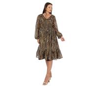 Lovedrobe Women's Midi Dress Ladies V-Neck Long Balloon Sleeve Boho Paisley Floral Print Shirred Waist A-line Smart Casual, Gold, 10