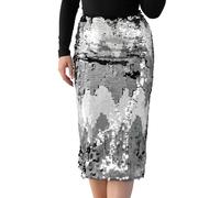 Lovedrobe Women's Midi Skirt Ladies Pencil Disc Sequin Embellished Ombre Back Split Sparkling Shiny Silver Party Evening Occasion, Charcoal Grey 14