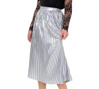 Lovedrobe Women's Midi Skirt Ladies Pleated A-line Elasticated Waist Metallic Shiny Lined Smart-Casual Office Wear Party, Silver 14
