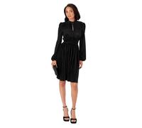 Lovedrobe Women's Mini Dress Ladies Long Balloon Sleeve High Neck Keyhole Detail Fit and Flare Pleated Cocktail Evening Occasion Black 36, Black, 10