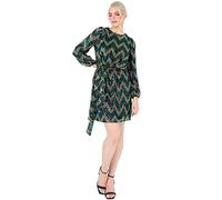 Lovedrobe Women's Mini Dress Ladies Short Sequin Embellished Long Sleeve Round Neck Tie Belt Zig-Zag for Party Cocktail Evening, Green, 16