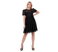 Lovedrobe Women's Mini Dress Ladies Skater Fit and Flare A-line Round Neck Short Puff Sleeve Keyhole Back Zigzag Tie Bow Party, Black 20