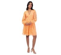 Lovedrobe Women's Mini Dress Ladies V-Neck Long Puff Sleeve Floral Burnout Empire Line Shirred Skater Fit and Flare Smart Casual, Orange 26