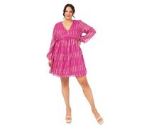 Lovedrobe Women's Mini Dress Long Balloon Sleeves V-Neckline Chiffon Side Tie Detail Ruffle Frill Empire Waist A-line Fuchsia Pink 46, Fuchsia Pink, 20