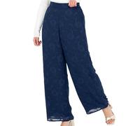 Lovedrobe Women's Palazzo Trousers Ladies Wide Leg Pants Floral Print Chiffon Bottoms Smart Casual Party Office Wear, Navy Blue 26