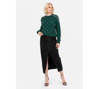 Lovedrobe Women's Pearl Embellished Cable Knit Jumper in Green | Size: 20-22 Lovedrobe Green 20-22