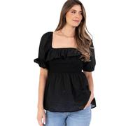 Lovedrobe Women's Peplum Top Square Neckline Short Puff Sleeves Fit and Flare Ruffles Frills Milkmaid Blouse Black 52, Black, 24