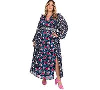 Lovedrobe Women's Plus Size Maxi for Women Ladies With Pockets Long Baloon Sleeve Slit High Waist Curve Everyday Cocktail Dress, Flowers, 24 UK