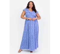 Lovedrobe Women's Maxi Dress Ladies V-Neck Ruffle Flutter Sleeve A-line Floral Burnout Elasticated Empire Waist Boho Keyhole, Blue 26