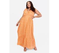 Lovedrobe Women's Maxi Dress Ladies V-Neck Ruffle Flutter Sleeve A-line Floral Burnout Elasticated Empire Waist Boho Keyhole, Orange 18