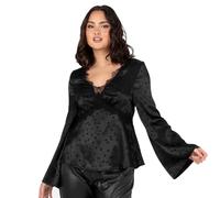 Lovedrobe Women's Satin Top Ladies Blouse Long Bell Sleeve V-Neck Peplum Polka Dot Print Lace Trim Smart Casual Office Wear Party, Black 18