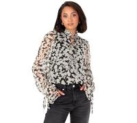 Lovedrobe Women's Tie-Neck Blouse Ladies Smart-Casual Top Long Sleeve Ruffle Cuffs Floral Print Keyhole Bow Tie Detail Office Wear, Black 8