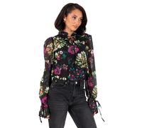 Lovedrobe Women's Tie-Neck Blouse Ladies Smart-Casual Top Long Sleeve Ruffle Cuffs Floral Print Keyhole Bow Tie Detail Office Wear, Multi 16