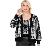 Lovedrobe Women's Twinset Ladies Long Sleeve Cardigan Knitted Two Piece Sleeveless Vest Tank Top Granny Square Knitwear Co-ord, Black and Cream 12-14