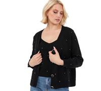 Lovedrobe Women's Twinset Ladies Long Sleeve Cardigan Knitted Two Piece Vest Tank Top Co-ord Set Diamante Smart Casual Knitwear, Black 16-18
