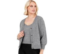 Lovedrobe Women's Twinset Ladies Long Sleeve Cardigan Knitted Two Piece Vest Tank Top Co-ord Set Diamante Smart Casual Knitwear, Grey 20-22