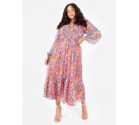 Lovedrobe Women’s Paisley Midaxi Dress V-Neck Long Sleeve A-Line Boho Summer Party Dress High Waist Flowy Holiday Outfit Size 22 Multi