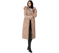 Lovedrobe Women's Winter Jacket Ladies Coat Puffer Removable Faux Fur Hood Pockets Quilted Padded Longline Puffa Outerwear, Mink, 12