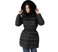 Lovedrobe Women's Winter Jacket Ladies Coat Quilted Puffa Padded Belted Pockets with Faux Fur Trim Puffer Outerwear, Black, 16