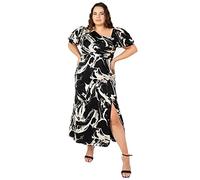 Lovedrobe Women's Womens Ladies Midaxi with Slit Plus Size Curve Asymmetrical Neckline Keyhole Bow Tie Puffed Sh Dress, Marble Print, 16 UK