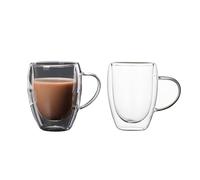LoveFirst 2x150ml Large Capacity Double Walled Coffee Glasses Mugs with Handle Cappuccino Latte Macchiato Glasses Cups, Heat Resistant Dishwasher Safe for Hot Drinks Tea Milk Juice Ice Cream