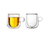 LoveFirst 2x250ml Double Walled Glass Coffee Cups with Handle, Latte Glasses, Cappuccino Cups, Handmade Insulated Heat Resistant Borosilicate Glass, Espresso Cups for Hot Drinks Tea Milk Juice