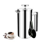 LoveFirst Cafetiere French Press Coffee Maker 700ml/24oz 304 Stainless Steel Portable Double Wall Insulated Heat Resistant Coffee Press for Woman Man Silver Color, for Home, Camping and Office