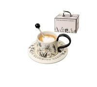 LoveFirst Vintage Ceramic Porcelain Coffee Mugs Saucer and Spoon Set, 260ml Premium Quality Coffee Cups with Handle for Milk Cappuccino, Tea, Cocoa, Microwave Dishwasher Safe for Home and Office