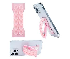 LOVEHANDLE PRO Premium Phone Grip - Suction Strap - Strong Grip Holder - Hands Free - Magnetic Phone Mount and Kickstand for Smartphone and Tablet - Light Pink Suction