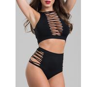Lovehoney Black Criss-Cross Bra Set - One size - Black Black