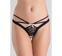 Lovehoney Black Crotchless Strappy Lace Thong - L / XL - Black Black