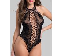 Lovehoney Black Lace and Fishnet Thong Body - One size - Black Black