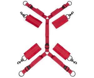 Lovehoney Bondage Boutique Bound to Please Under Mattress Restraint Kit Red | Adjustable Bed Straps with 4 Soft Cuffs, BDSM Bondage Set for Couples Submission Play, Fetish Restraints & Bedroom Games