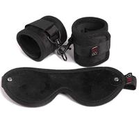 Lovehoney Bondage Boutique Temptation Soft Bondage Kit, 2-Piece, Black | Includes a Faux Fur Blindfold & Quick Release Handcuffs for Intimate Couples Play