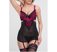 Lovehoney Lingerie for Women Black Boudoir Belle Cherry Cut-Out Satin Chemise Set - Padded Underwired Cups & G String - Large: 14-16