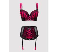 Lovehoney Boudoir Belle Cherry Push-Up Longline Bra Set - Medium - Black Black