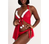 Lovehoney Christmas Pom-Pom Red Sheer Babydoll Set - One size - Red Red