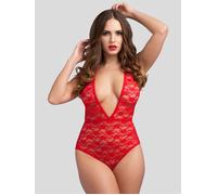 Lovehoney Crotchless Deep Plunge Red Lace Body - One size - Red Red